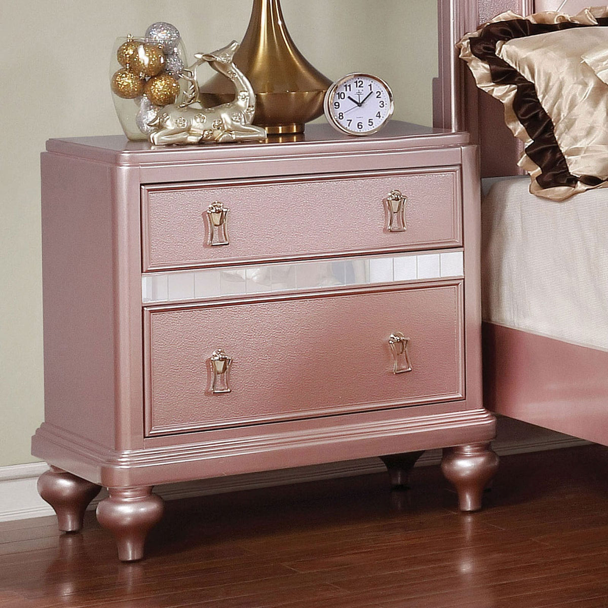 Elegant Rose Gold 2-Drawer Bedside Cabinet - Modern Nightstand