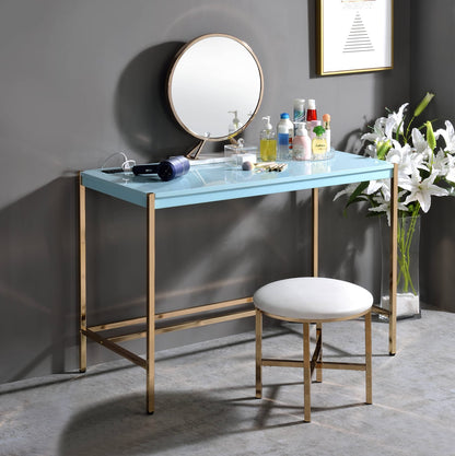 Gold Metal Writing Desk with USB for Compact Productivity Workspace for Home Office