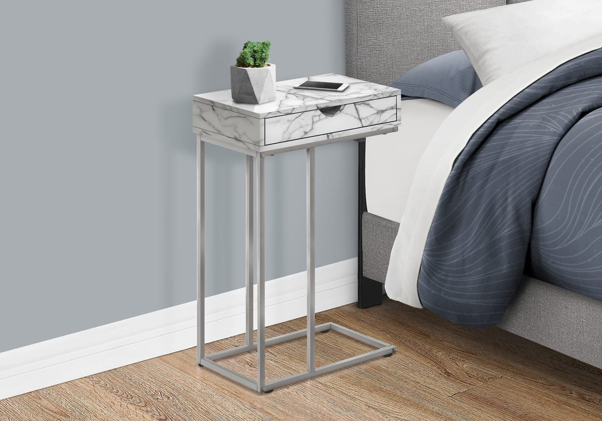 C-Shaped Accent Table - White Storage Drawer