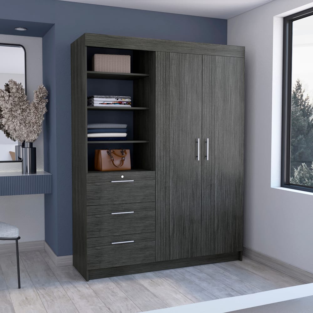 Gray Armoire Rumanu - 2-Door Storage Wardrobe