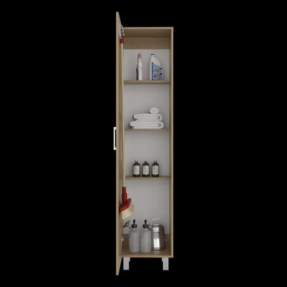 Beige Storage Cabinet - 4 Shelves, Engineered Wood for Living Room