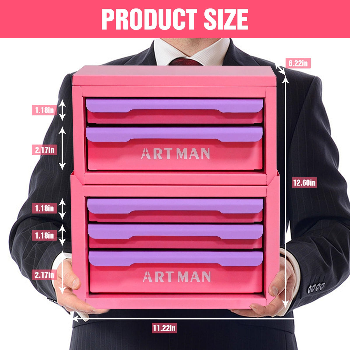 Pink Purple Steel Tool Cabinet Drawers - 5 Drawer Organizer