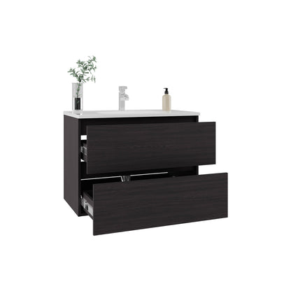 Black Bathroom Vanity with Shelves - MDF Storage Cabinet