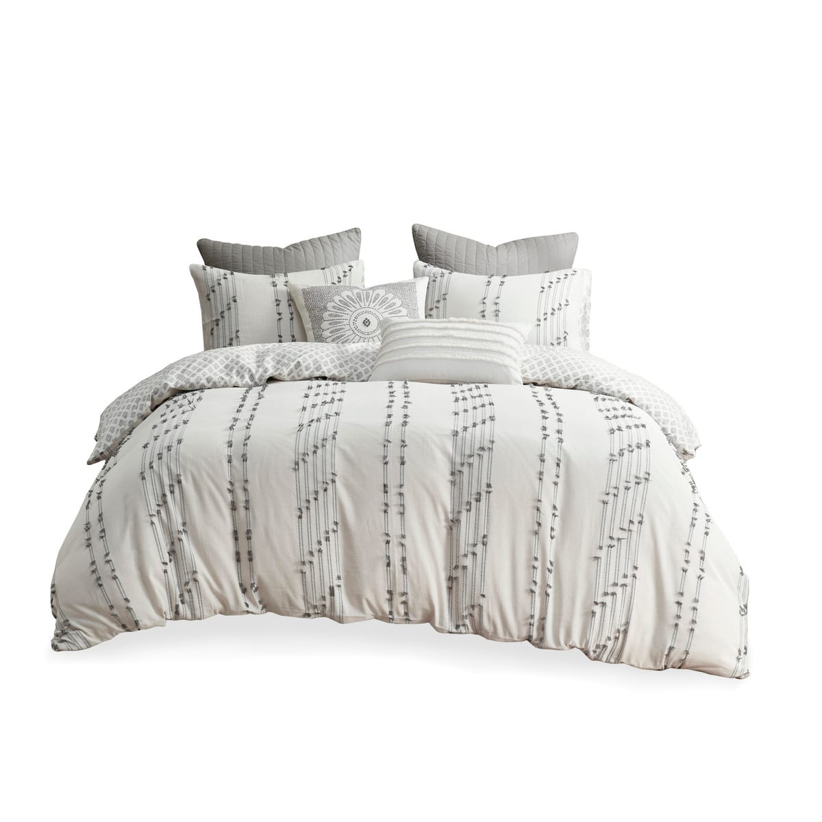 Queen Cotton Jacquard Duvet Cover Set Ivory