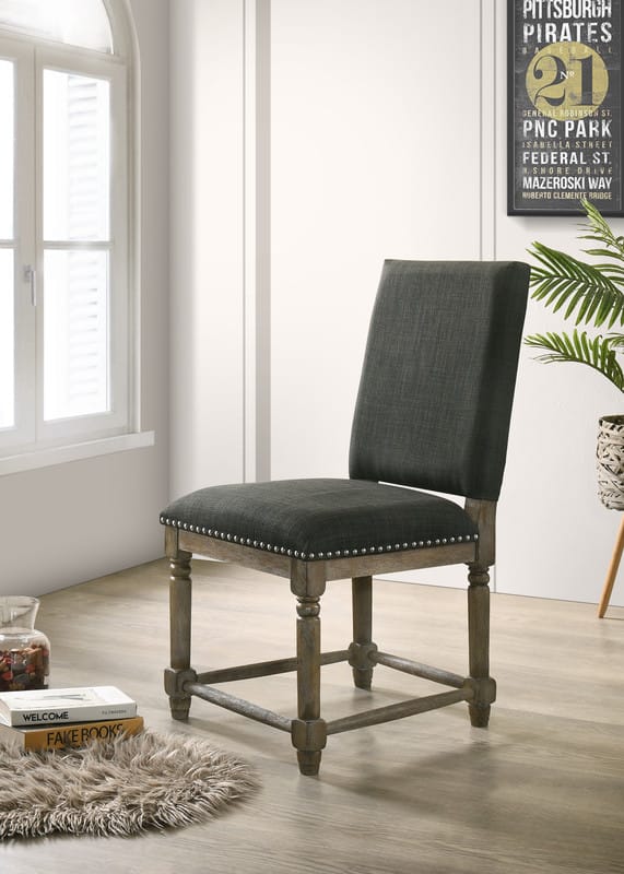 Gray Fabric Dining Chairs Set of 2 with Wood Legs for Kitchen Seating