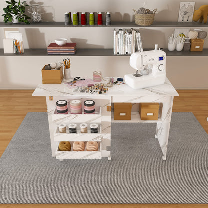 Dining Room Folding Sewing Table with Wheels; Multi-Use Craft Station & Kitchen