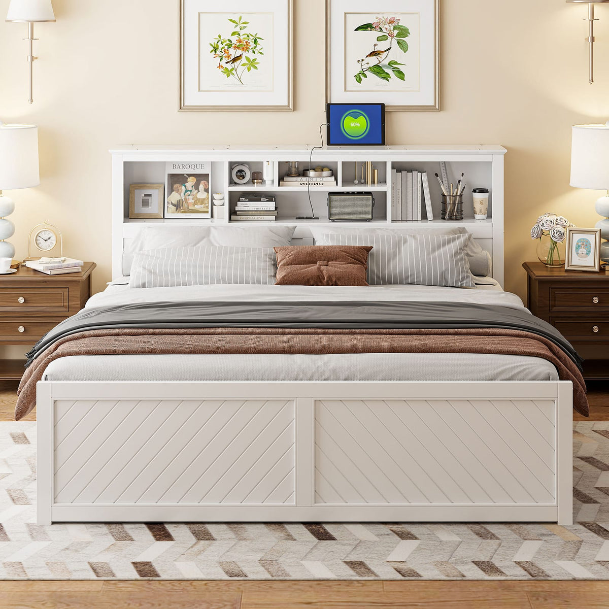 King Size White Wood Platform Bed Frame