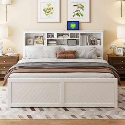 King Size White Wood Platform Bed Frame