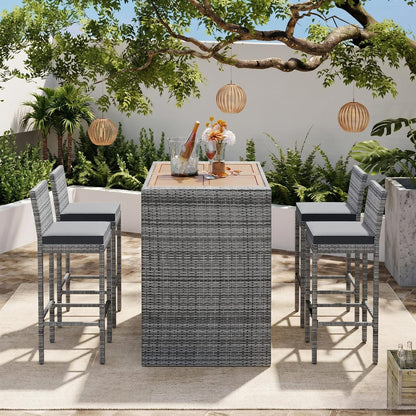 5-Piece Gray Wicker Bar Height Patio Set with Chairs