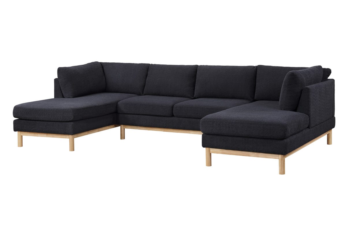 Helena Black Sherpa Sectional Sofa - 4 Seat