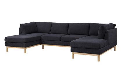 Helena Black Sherpa Sectional Sofa - 4 Seat