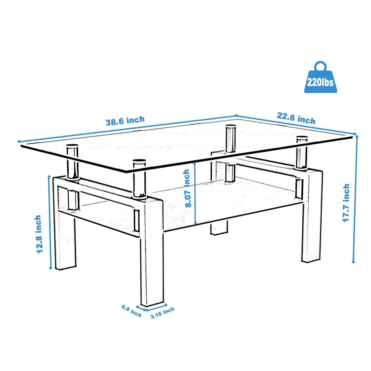 Black Glass Coffee Table - Storage Side Table