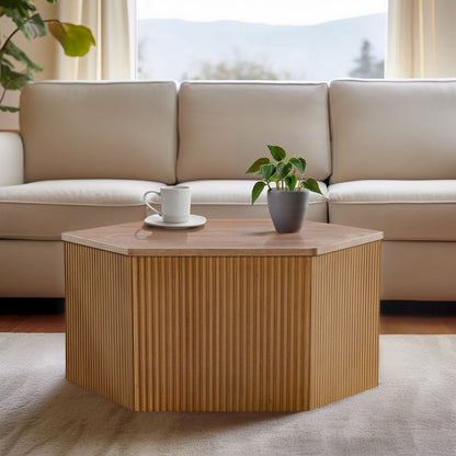 Natural Wood Hexagon Coffee Table - 34" Accent Table for Living Room