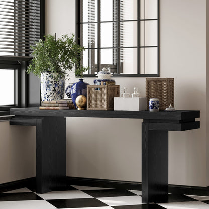 66" Extra Wide Real Wood Veneered Console Table - Black Sofa Table
