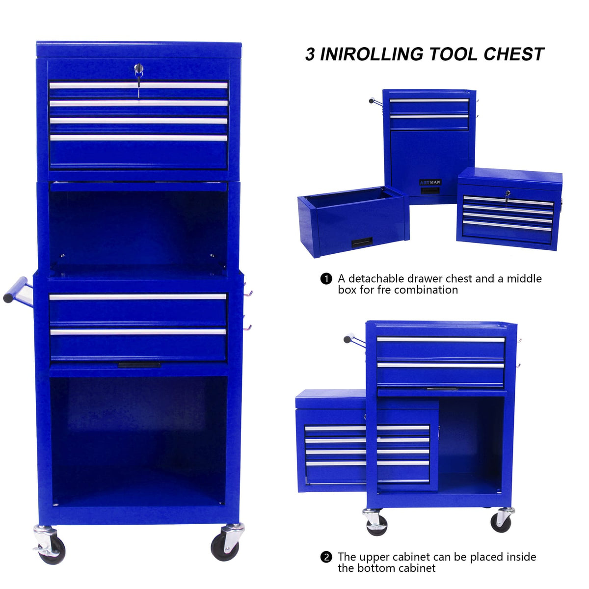 Blue Steel Rolling Tool Cabinet with 6 Drawers for Workshop Storage
