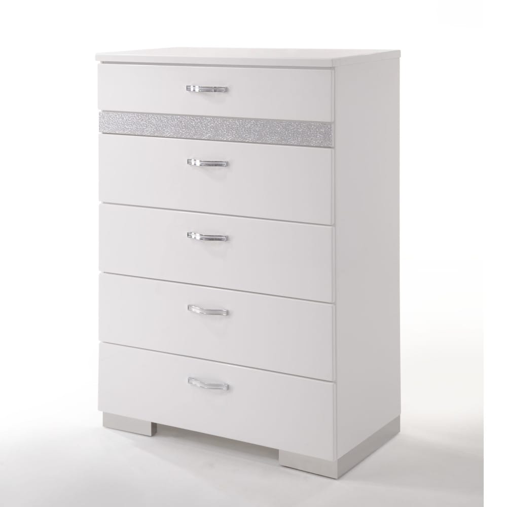 White Synthetic Wood Chest with 5 Storage Drawers for Bedroom