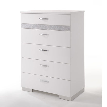 White Synthetic Wood Chest with 5 Storage Drawers for Bedroom