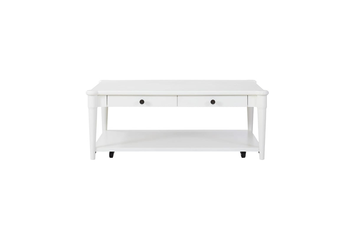 White Cocktail Table with Storage Drawers - 48" x 28" for Living Room