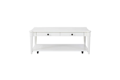 White Cocktail Table with Storage Drawers - 48" x 28" for Living Room
