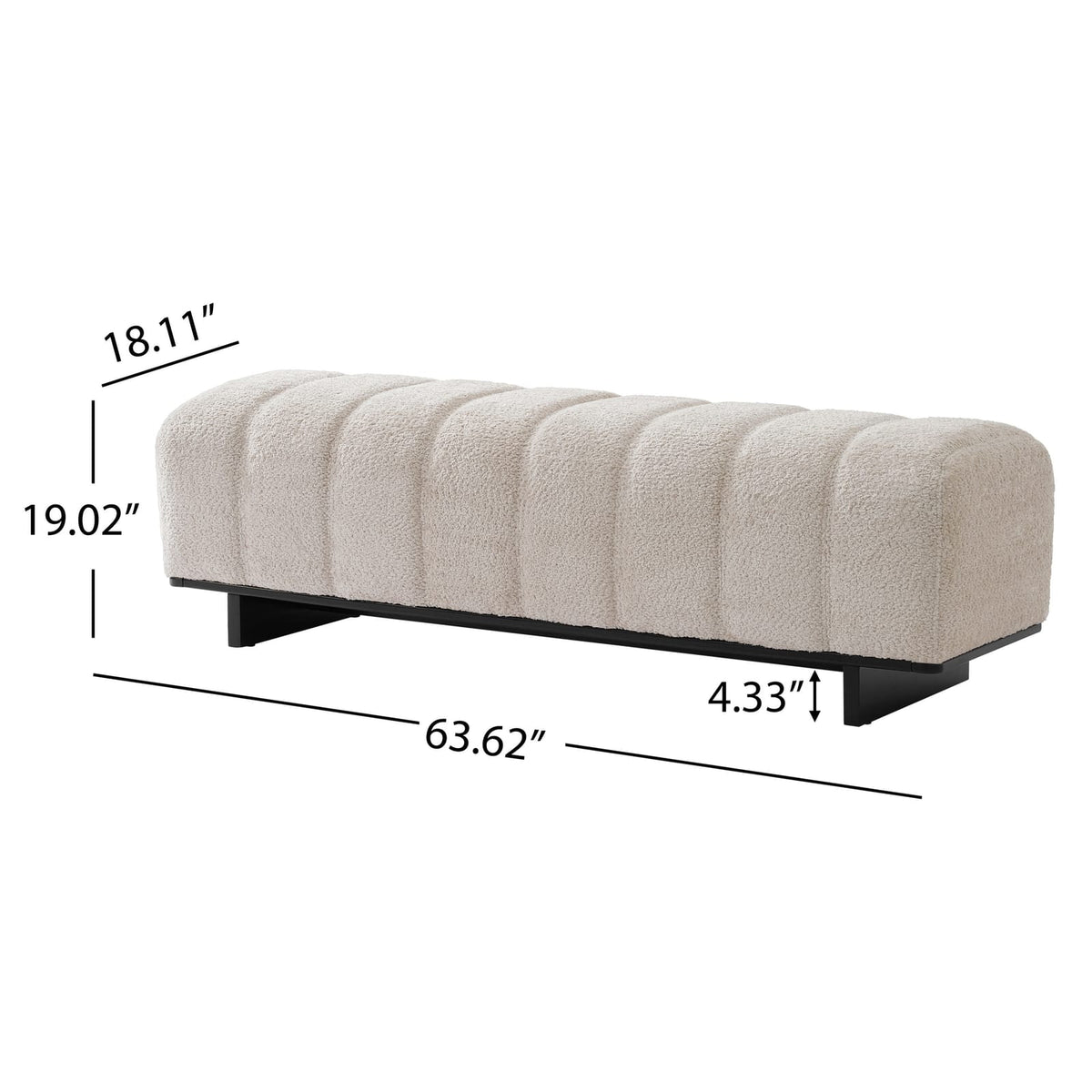 Beige Faux Fur Dining Bench with Rubber Wood Legs for Living Area for Dining Room