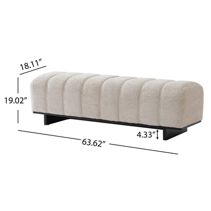 Beige Faux Fur Dining Bench with Rubber Wood Legs for Living Area for Dining Room