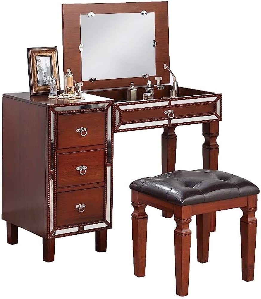 Cherry Poplar Makeup Vanity Set Bedroom Storage
