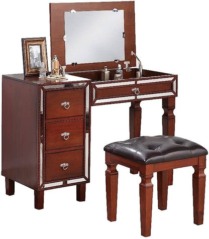 Cherry Poplar Makeup Vanity Set Bedroom Storage
