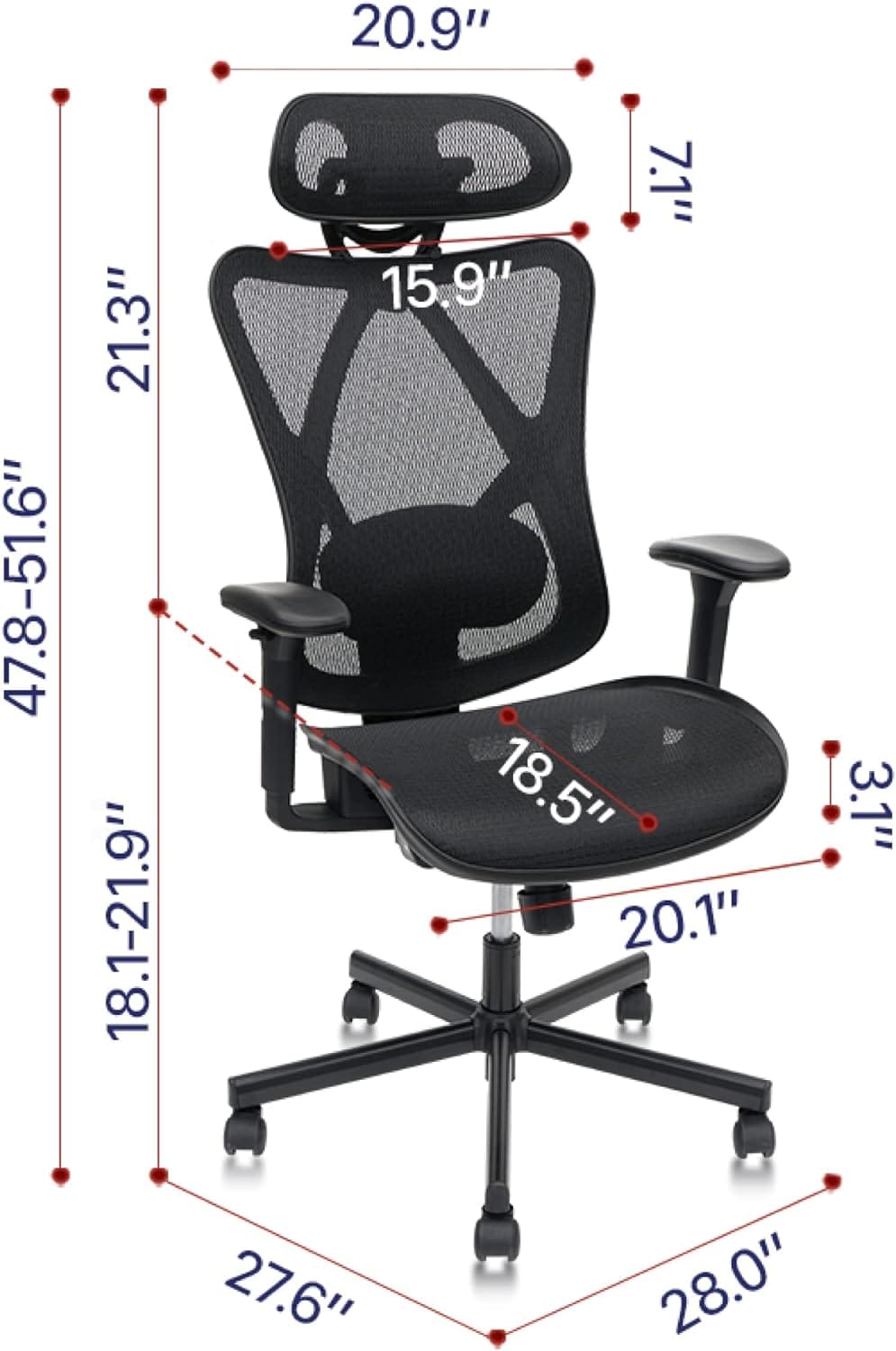 Black Mesh Office Chair with Adjustable Lumbar Support and Headrest