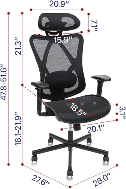 Black Mesh Office Chair with Adjustable Lumbar Support and Headrest