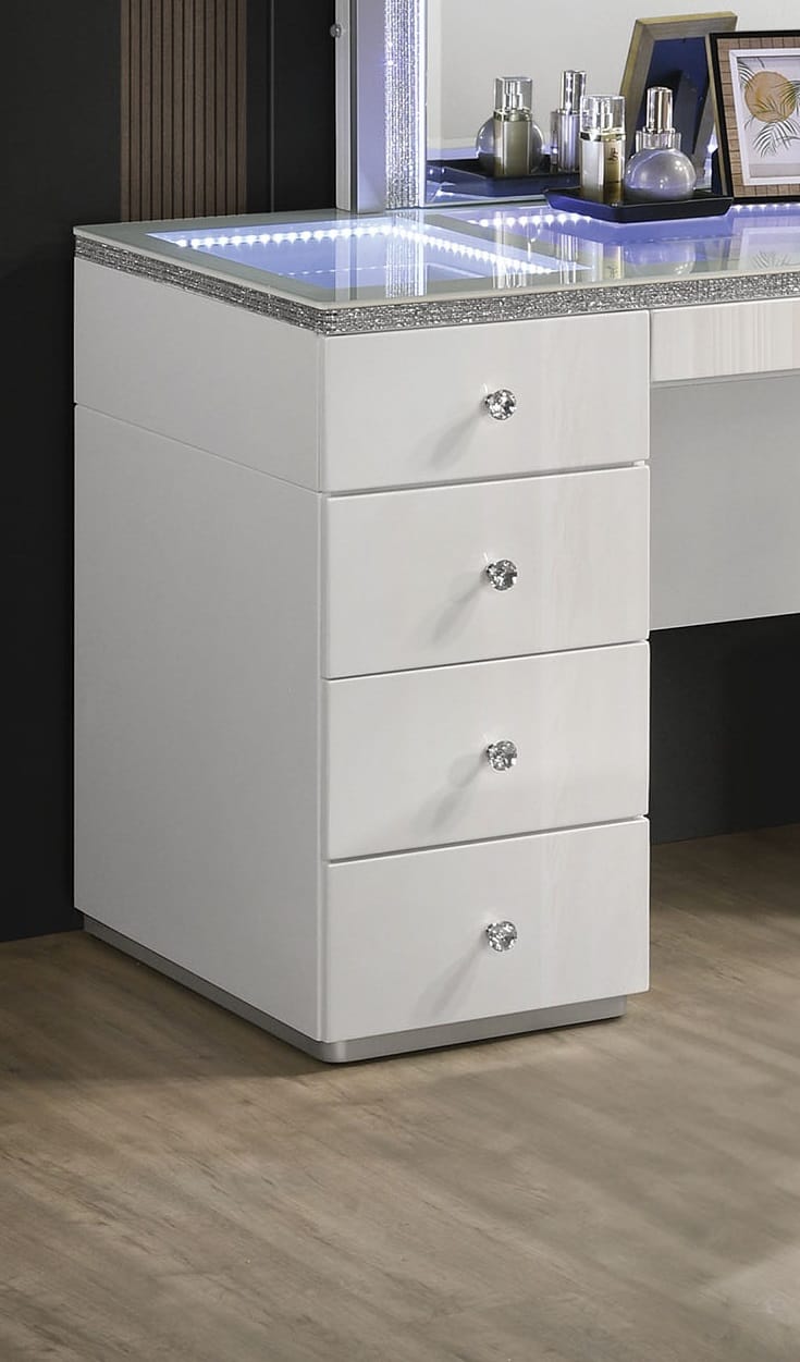 Contemporary White Vanity with 5 Drawers - Storage & Mirror