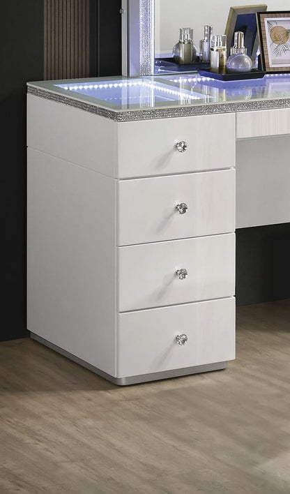 Contemporary White Vanity with 5 Drawers - Storage & Mirror