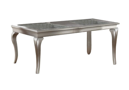 Dining Table Rectangle Glass Inert Top Silver Hue 7pc Dining Table 6x Side Chairs