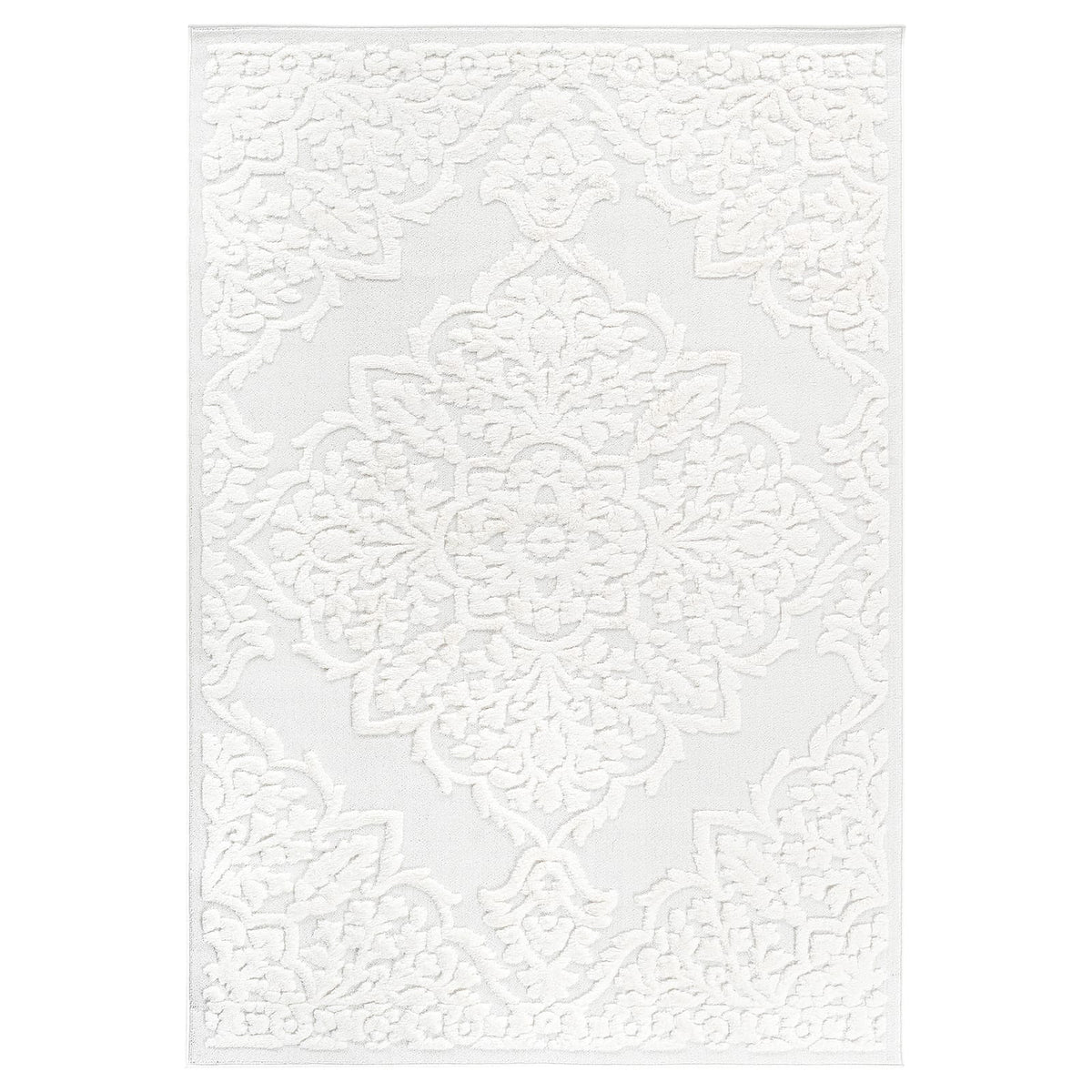 Cream Polypropylene Area Rug - 2' x 3' Geometric Design