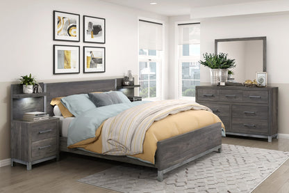 Modern Full Bed Frame - Brown Mix & Silver Finish