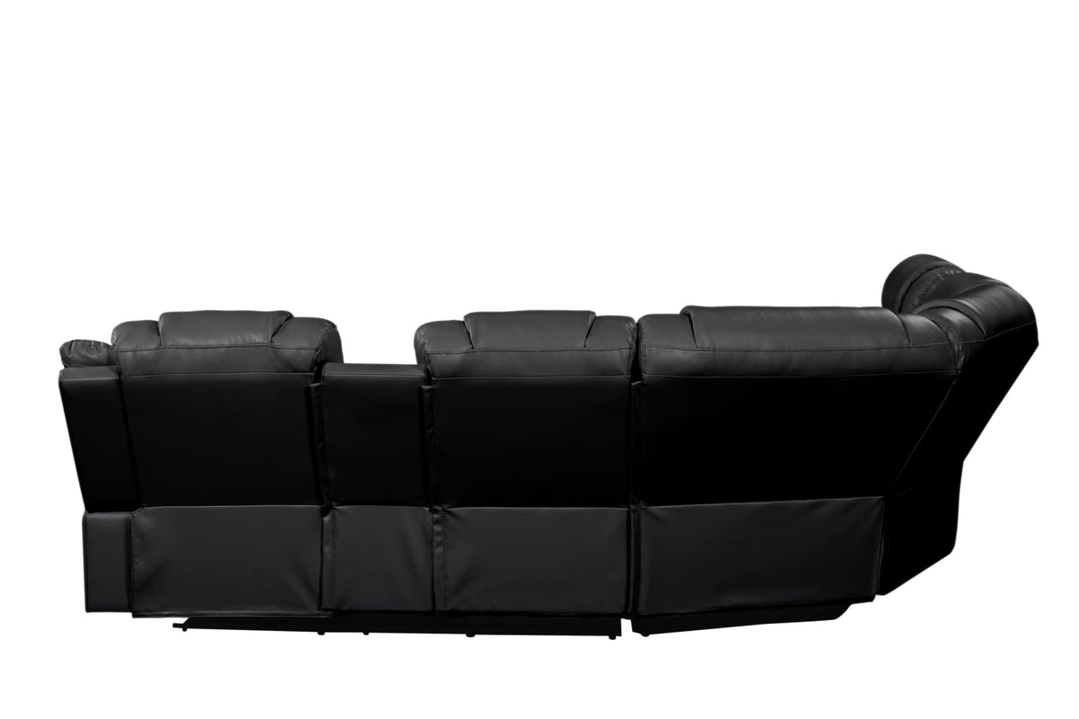CHALLENGER Modern Recliner Sectional Sofa - Black Faux Leather