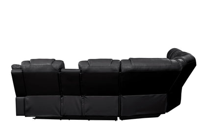 CHALLENGER Modern Recliner Sectional Sofa - Black Faux Leather