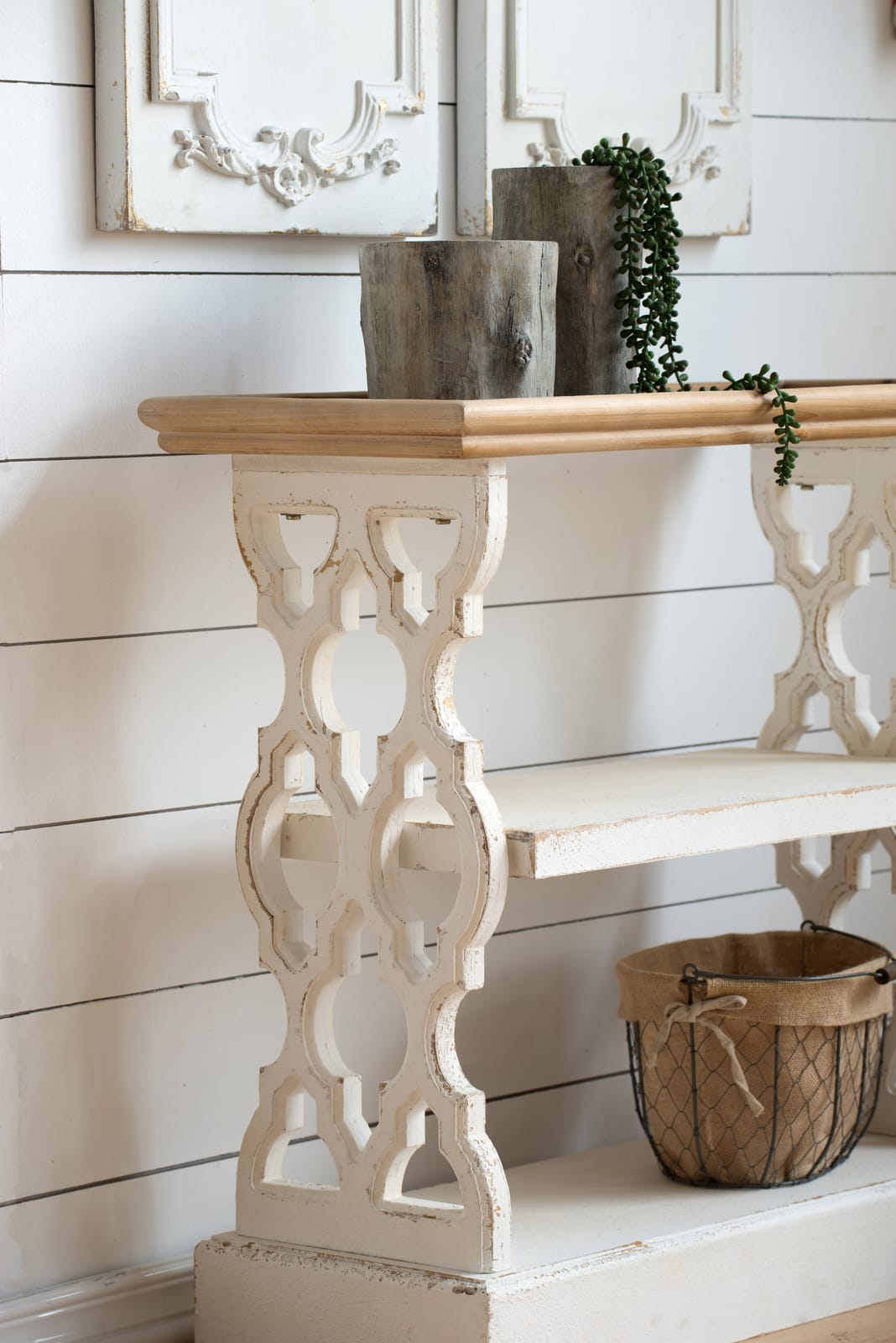 Small Wood Shelf Unit - Brown Antique White Storage