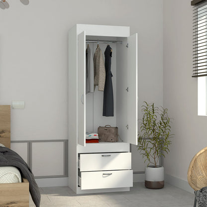 White 70H Dresser with 2 Doors & Hanging Rod