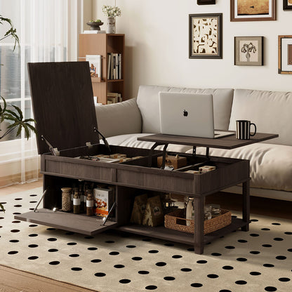 Lift-Top Coffee Table with Hidden Storage, Brown for Living Room