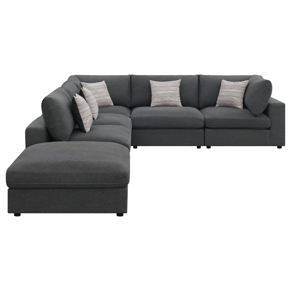Rhette Charcoal 6-Piece Upholstered Sectional - Comfortable Living Room Seating