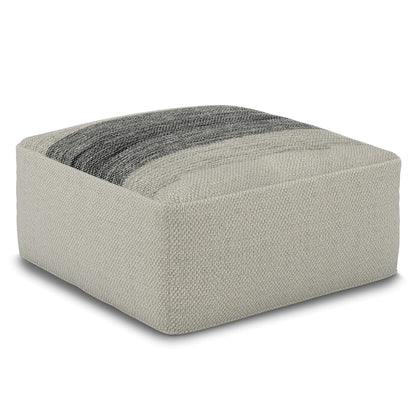 Silver Striped Outdoor Pouf for Patio or Indoor Comfort