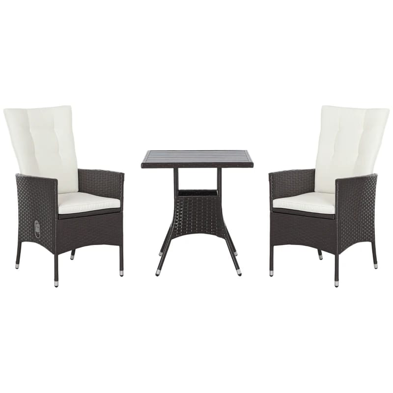 Cream White Rattan Patio Furniture Set - 3 Piece Bistro Set