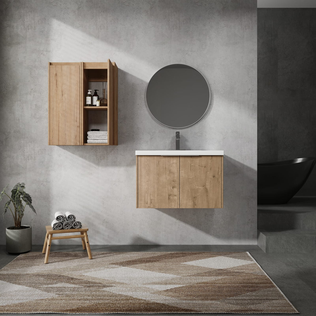 30" Wall-Mounted Bathroom Vanity - Plywood, Soft Close Doors