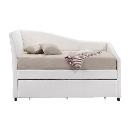 White Twin Faux Leather Daybed with Trundle for Guest Storage