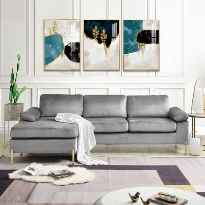 Gray Velvet 3 Seat Sofa - 51.6" L for Living Room Apartments