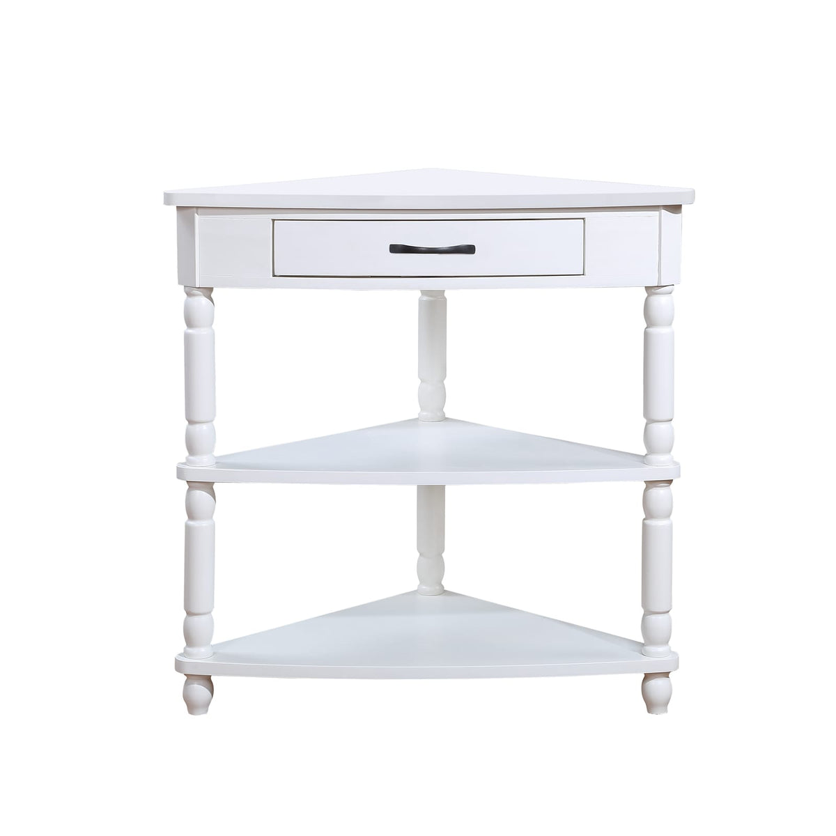 33.8" Small Triangle Corner Table - Milk White Rubber Wood for Living Room