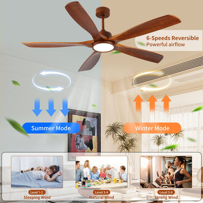 60" Wood Ceiling Fan with Light - 5 Blades, Remote Control