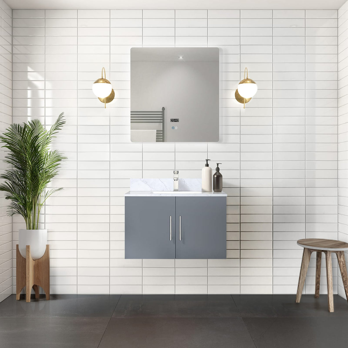 Dark Grey Bathroom Vanity with Marble Top - 30" W