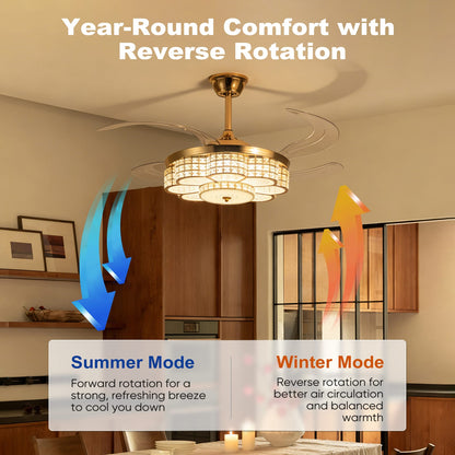 48" Ceiling Fan With Retractable Blades - Gold
