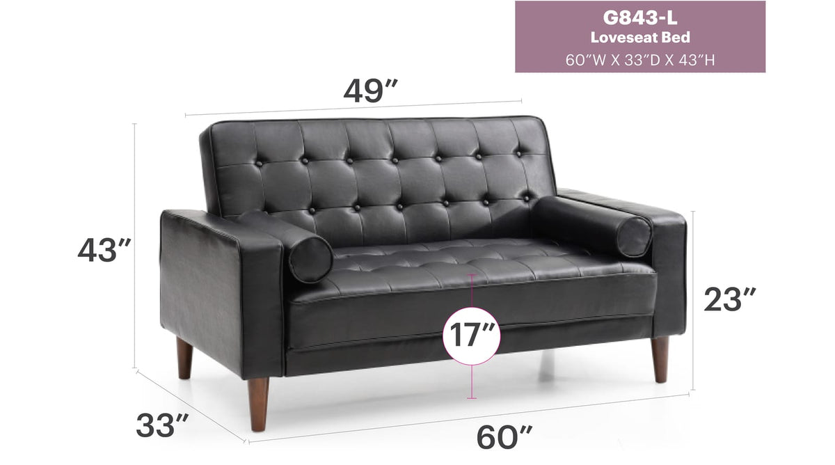 Black PU Foam Loveseat - 60" Wide Seat for Living Room